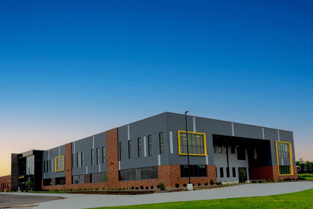 large black and red brick building